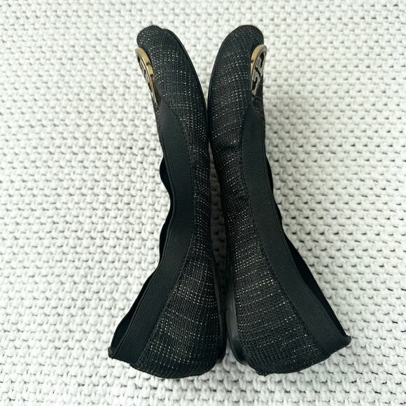 Tory Burch Black Gold Tweed Fabric Caroline Classic Reva Ballet Flats Shoes 6.5 - Picture 9 of 12